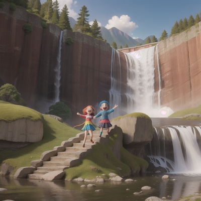 Image For Post Anime, mountains, waterfall, laughter, rainbow, drum, HD, 4K, AI Generated Art