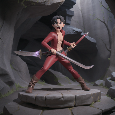 Image For Post Anime, cave, anger, vampire, statue, sword, HD, 4K, AI Generated Art
