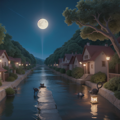 Image For Post Anime, drought, moonlight, cat, river, swimming, HD, 4K, AI Generated Art