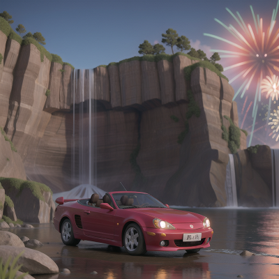 Image For Post Anime, surprise, fireworks, waterfall, princess, car, HD, 4K, AI Generated Art