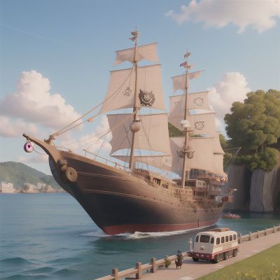 Image For Post Anime, rabbit, boat, bridge, bus, pirate ship, HD, 4K, AI Generated Art