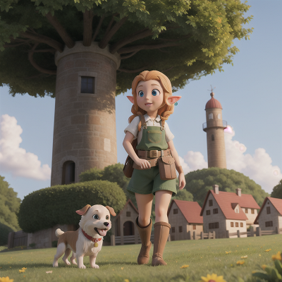 Image For Post Anime, farmer, zookeeper, tower, dog, elf, HD, 4K, AI Generated Art