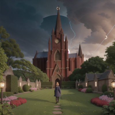 Image For Post Anime, garden, umbrella, cathedral, thunder, solar eclipse, HD, 4K, AI Generated Art