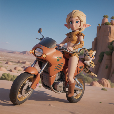 Image For Post Anime, city, desert, elf, motorcycle, tiger, HD, 4K, AI Generated Art