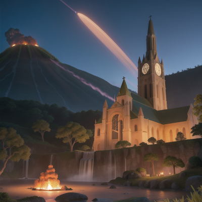 Image For Post Anime, cathedral, waterfall, airplane, telescope, volcano, HD, 4K, AI Generated Art