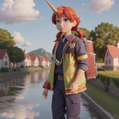 Image For Post Anime, unicorn, school, river, village, firefighter, HD, 4K, AI Generated Art