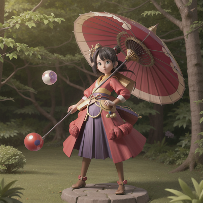 Image For Post Anime, enchanted forest, crystal ball, samurai, umbrella, balloon, HD, 4K, AI Generated Art