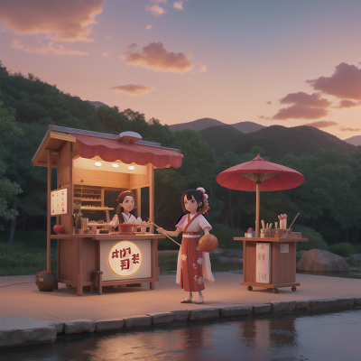 Image For Post Anime, sunset, hot dog stand, violin, geisha, ogre, HD, 4K, AI Generated Art