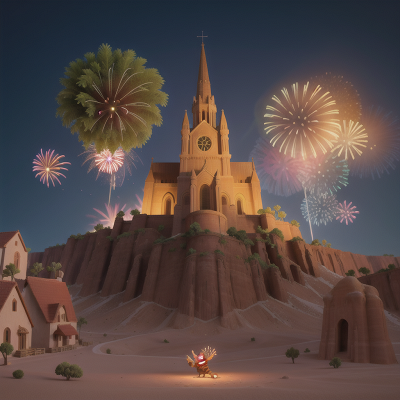 Image For Post Anime, fireworks, cathedral, tiger, desert, dwarf, HD, 4K, AI Generated Art