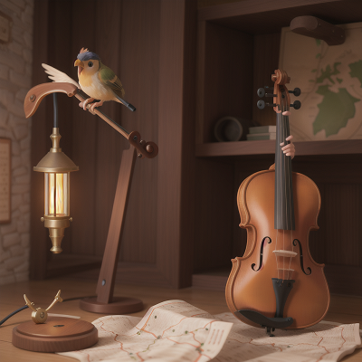 Image For Post Anime, map, violin, bird, lamp, treasure, HD, 4K, AI Generated Art