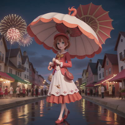 Image For Post Anime, umbrella, clock, ghost, carnival, fireworks, HD, 4K, AI Generated Art