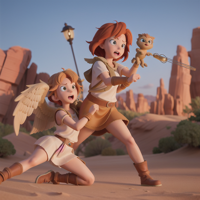 Image For Post Anime, lamp, griffin, fighting, park, desert, HD, 4K, AI Generated Art
