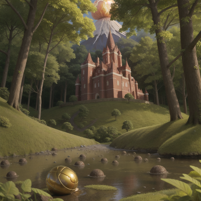 Image For Post Anime, forest, volcano, hail, castle, golden egg, HD, 4K, AI Generated Art