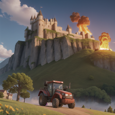 Image For Post Anime, mountains, castle, holodeck, fire, tractor, HD, 4K, AI Generated Art