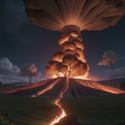 Image For Post Anime, volcanic eruption, piano, forest, cavemen, haunted mansion, HD, 4K, AI Generated Art