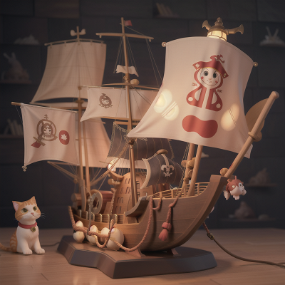 Image For Post Anime, pirate ship, shield, ocean, cat, lamp, HD, 4K, AI Generated Art