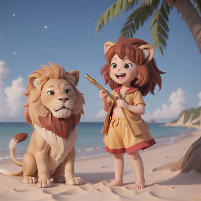 Image For Post Anime, lion, flute, stars, beach, laughter, HD, 4K, AI Generated Art