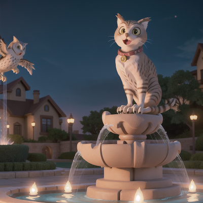 Image For Post Anime, fountain, singing, cat, teleportation device, owl, HD, 4K, AI Generated Art