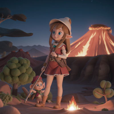 Image For Post Anime, elf, volcano, desert oasis, hat, telescope, HD, 4K, AI Generated Art