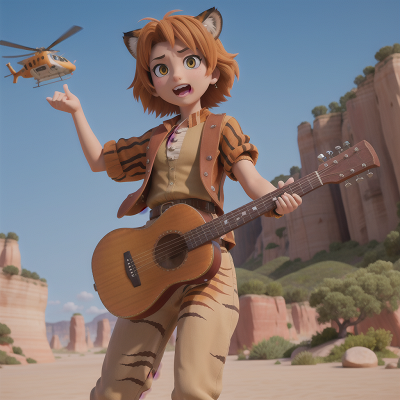 Image For Post Anime, bravery, tiger, wild west town, musician, helicopter, HD, 4K, AI Generated Art