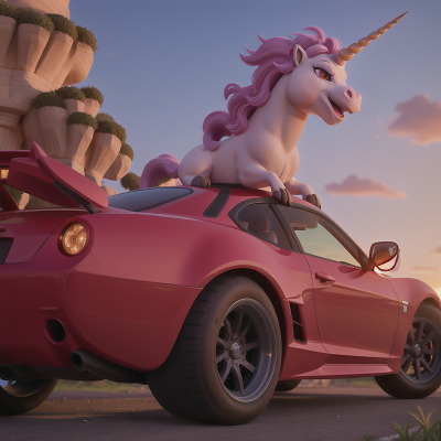Image For Post Anime, unicorn, car, dragon, sunset, lamp, HD, 4K, AI Generated Art