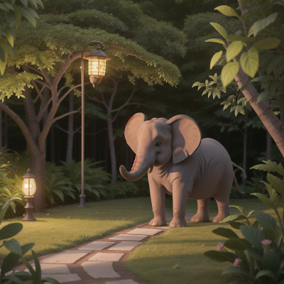 Image For Post Anime, elephant, rabbit, lamp, forest, garden, HD, 4K, AI Generated Art