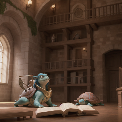 Image For Post Anime, turtle, medieval castle, harp, book, chimera, HD, 4K, AI Generated Art
