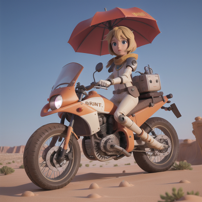 Image For Post Anime, desert, bravery, motorcycle, umbrella, robot, HD, 4K, AI Generated Art