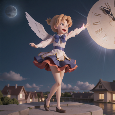 Image For Post Anime, celebrating, wind, moonlight, clock, angel, HD, 4K, AI Generated Art