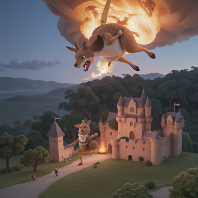 Image For Post Anime, kangaroo, helicopter, exploring, castle, fire, HD, 4K, AI Generated Art