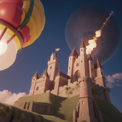 Image For Post Anime, medieval castle, volcano, balloon, fire, sword, HD, 4K, AI Generated Art