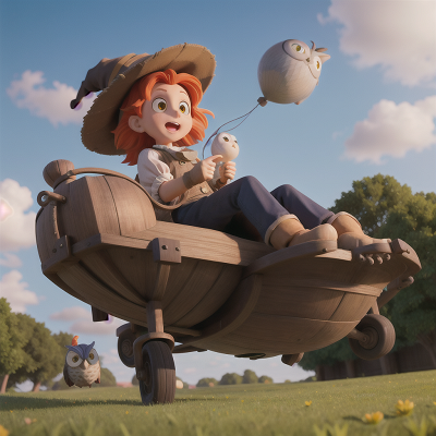 Image For Post Anime, farmer, hovercraft, balloon, witch's cauldron, owl, HD, 4K, AI Generated Art