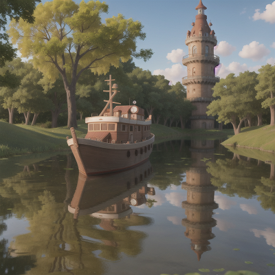 Image For Post Anime, swamp, tower, failure, boat, romance, HD, 4K, AI Generated Art