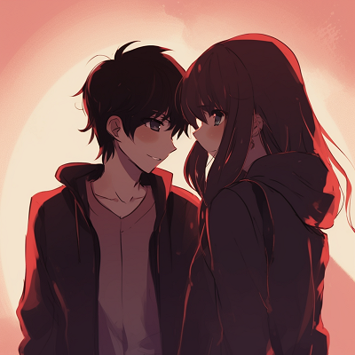 Image For Post | Two anime lovers represented in separate frames, united by a shared heart symbol, with bold colors and subtle details. apart yet together: unique matching anime pfp for long-distance couples - [Boosted Selection of Matching Anime PFP for Couples](https://hero.page/pfp/boosted-selection-of-matching-anime-pfp-for-couples)