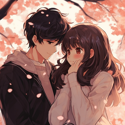 Image For Post | Anime couple embracing under cherry blossom trees, pastel colors and gentle lines. synchronized sentiments: quality matching anime pfp for romantic couples - [Boosted Selection of Matching Anime PFP for Couples](https://hero.page/pfp/boosted-selection-of-matching-anime-pfp-for-couples)