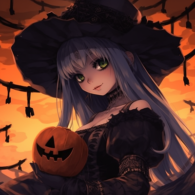 Image For Post | Close-up of an anime girl in a witch costume, filled with worry, bold lines and pastel colors. halloween anime pfp for girls - [Halloween Anime PFP Collection](https://hero.page/pfp/halloween-anime-pfp-collection)