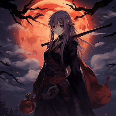 Image For Post | Samurai-themed anime character brandishing a sword, on a moonlit Halloween night. anime halloween pfp unison - [Anime Halloween PFP Collections](https://hero.page/pfp/anime-halloween-pfp-collections)