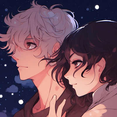 Image For Post | Lovers outlined against a clear starry night, focus on constellations and contrasting elements. romantic matching pfp anime - [Matching PFP Anime Gallery](https://hero.page/pfp/matching-pfp-anime-gallery)