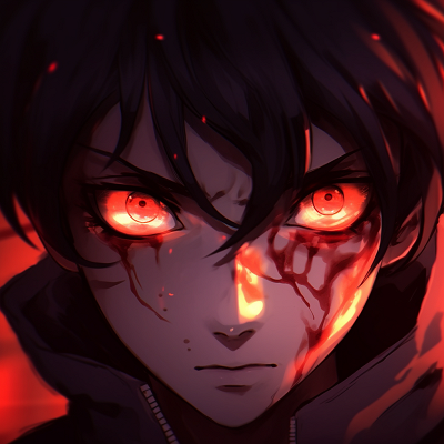 Image For Post | Anime boy's profile revealing fiery eyes, showcasing bursts of orange and reds with high contrast unique anime eyes pfp boy drawings - [Anime Eyes PFP Mastery](https://hero.page/pfp/anime-eyes-pfp-mastery)