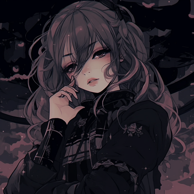 Image For Post | Portrait of a noirish anime girl, distinguished by her shadowy appearance and dark and muted color palette. dark aesthetic anime pfp girl illustrations - [Dark Aesthetic Anime PFP Collection](https://hero.page/pfp/dark-aesthetic-anime-pfp-collection)