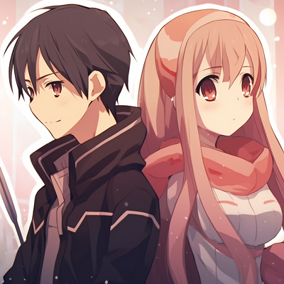 Image For Post | Close-up of Kirito and Asuna in matching profile pictures, fine details and contrasting colours. matching anime pfp for couplesHD, free download - [matching anime pfp](https://hero.page/pfp/matching-anime-pfp)