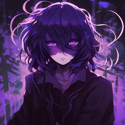 Image For Post | An image focusing on Kokichi Ouma's piercing purple eyes, with beautiful gradients applied animated purple characters pfp pfp for discord. - [Purple Pfp Anime Collection](https://hero.page/pfp/purple-pfp-anime-collection)