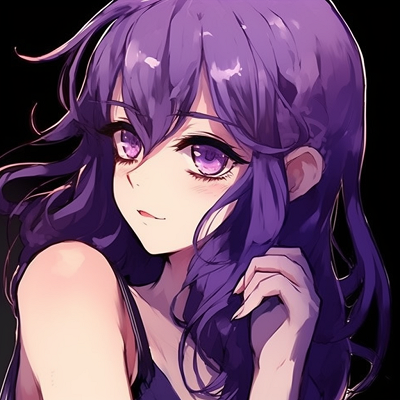 Image For Post | A detailed profile of a purple-haired anime girl, characterized by sharp lines and soft shades of purple. charming purple anime pfp pfp for discord. - [Purple Pfp Anime Collection](https://hero.page/pfp/purple-pfp-anime-collection)