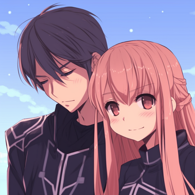 Image For Post | Close-up of Kirito and Asuna, high contrast and strong outlines. eminent anime pfp couples pfp for discord. - [anime pfp couple optimized search](https://hero.page/pfp/anime-pfp-couple-optimized-search)