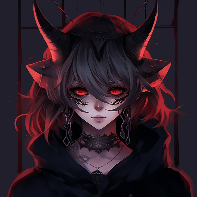 Image For Post | Image of a demoness with a sinister smile, accentuated with grim shadows and sharp features. girls' demonic anime pfp pfp for discord. - [demonic anime pfp](https://hero.page/pfp/demonic-anime-pfp)