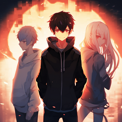 Image For Post | Silhouette of an anime boy trio at sunset, showcasing the sunset colors and the characters' outlines. anime pfp boy trio pfp for discord. - [Anime Trio PFP](https://hero.page/pfp/anime-trio-pfp)