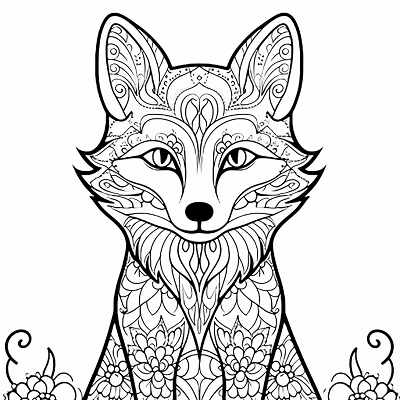Image For Post Artistically Designed Fox with Florals - Printable Coloring Page