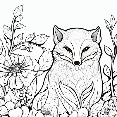 Image For Post | Mid-sitting fox surrounded by blooming flowers; delicate lines and details.printable coloring page, black and white, free download - [Fox Coloring Pages ](https://hero.page/coloring/fox-coloring-pages-artistic-printable-and-fun-designs)