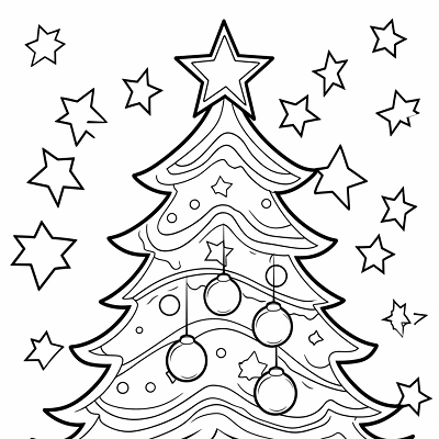 Image For Post Gift laden Christmas Tree with Star Topper - Printable Coloring Page