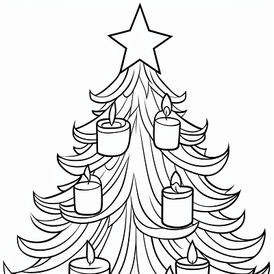 Image For Post Festive Christmas Tree with Garlands and Candles - Printable Coloring Page